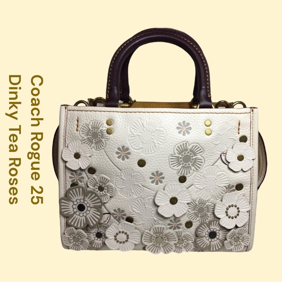 RARE Coach Rogue 25 (with Dinky Tea Roses) Satchel & Custom Dinky Tea Rose Strap - Picture 3 of 16